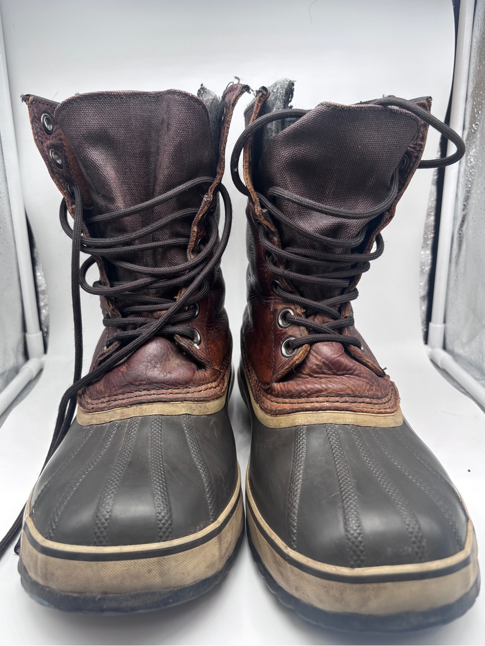 Sorel Brown Leather and Black Rubber Waterproof Duck Boots